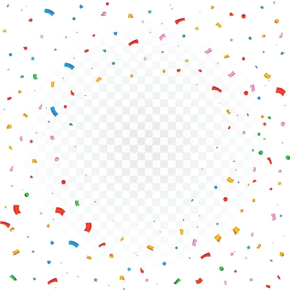 Confetti vector explosion for the carnival background. Multicolor party tinsel and confetti element. Colorful confetti isolated on transparent background. Festival elements. Birthday party celebration