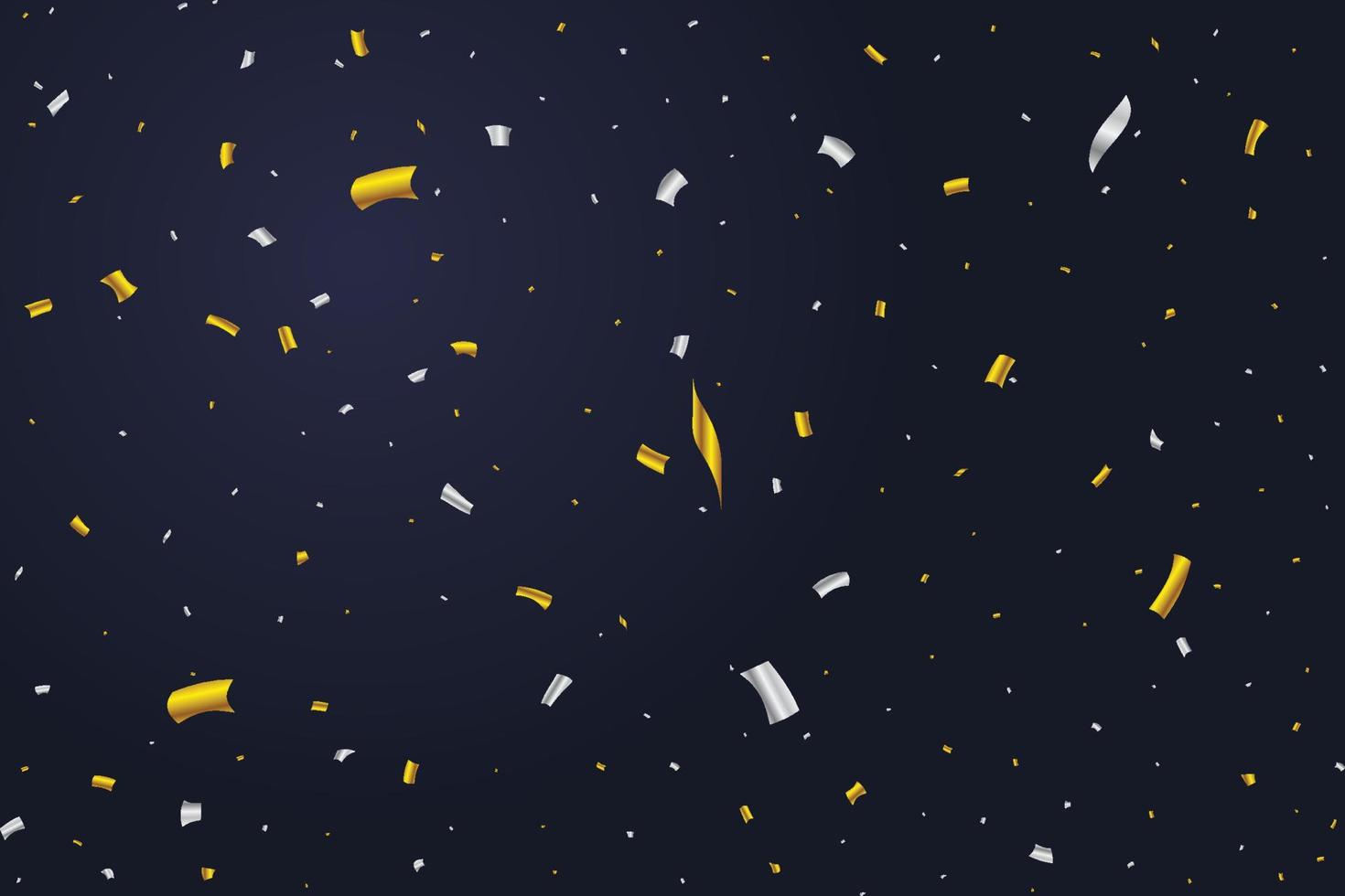 Golden and silver confetti falling isolated on dark blue background