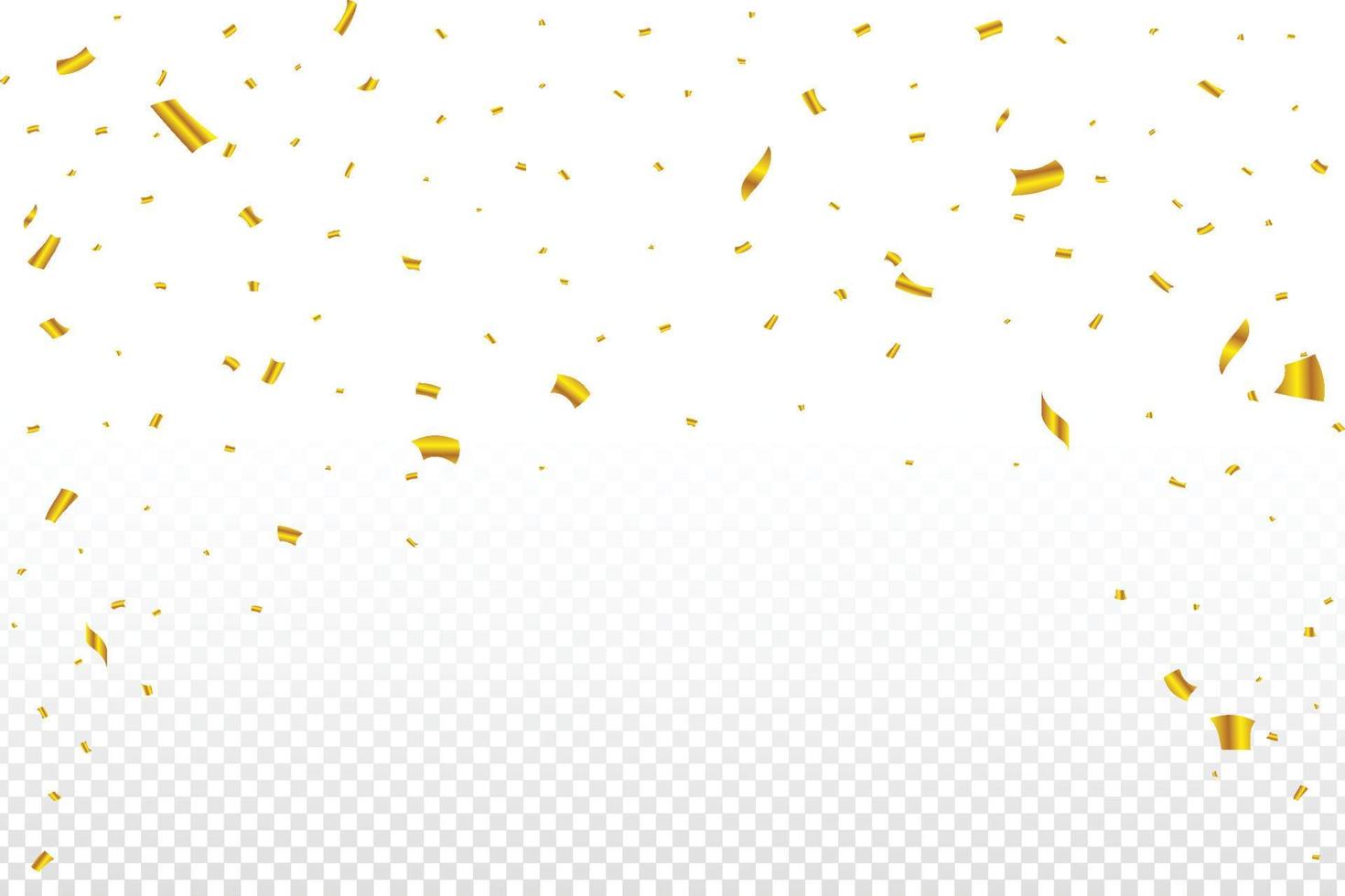 Golden confetti falling isolated on transparent background. Carnival elements. Confetti vector illustration for festival background. Golden party tinsel and confetti falling. Anniversary celebration.