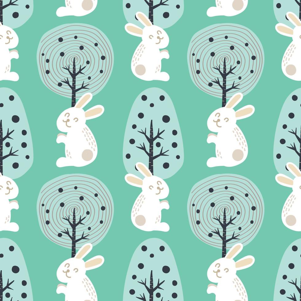 cute easter seamless bunny and big tree vector