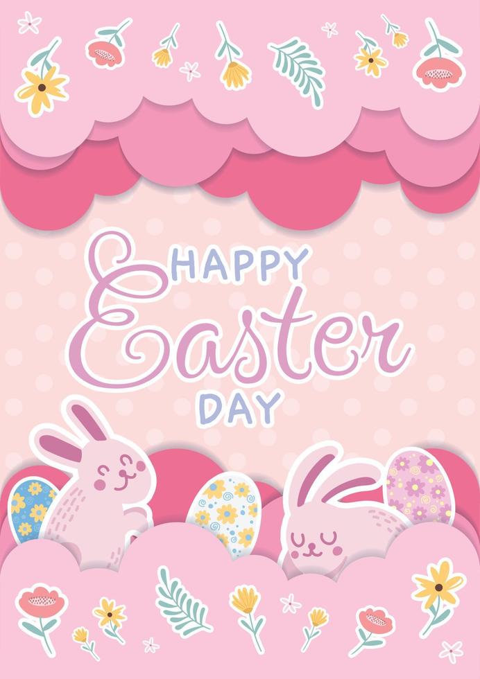 cute happy easter day holiday background card design vector