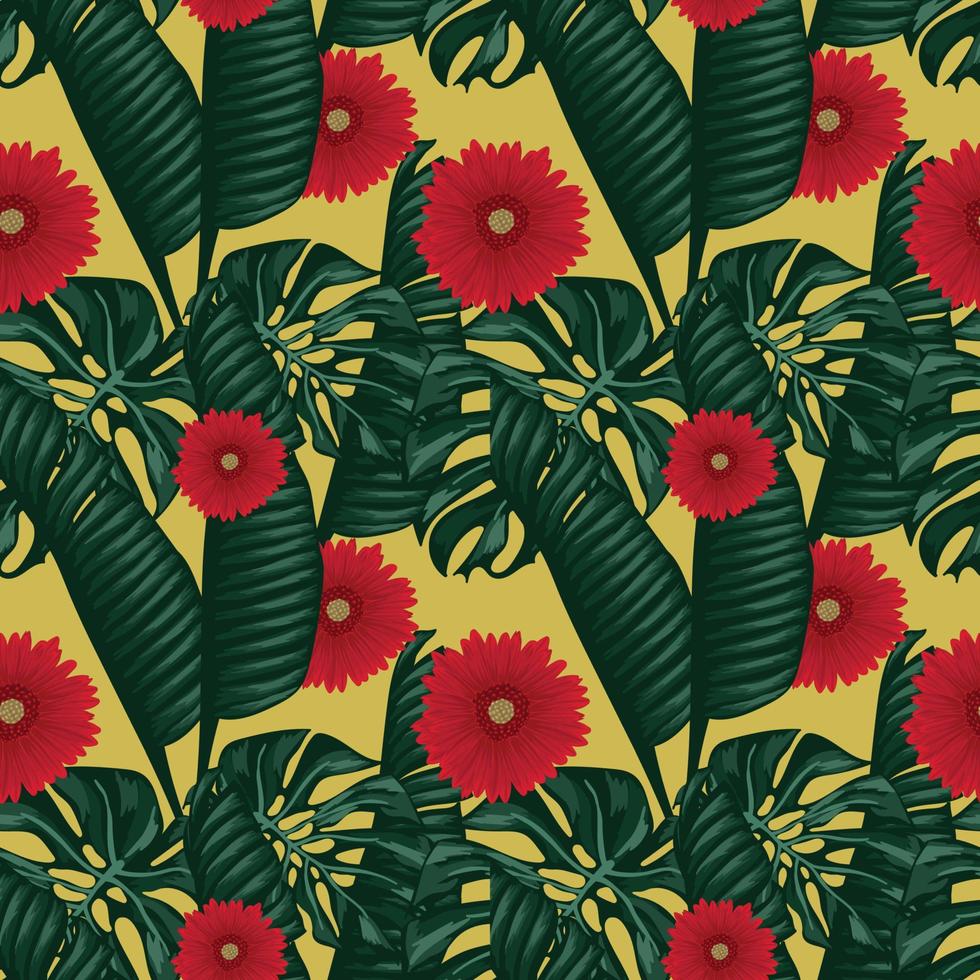 hojas tropicales y diseño floral sin costuras vector