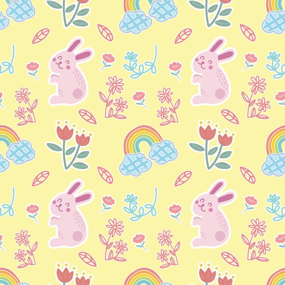 cute pink bunny easter day seamless design vector