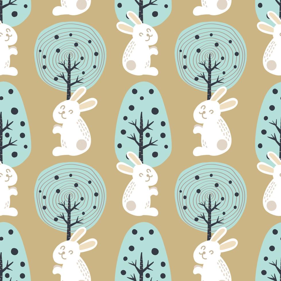 cute easter seamless bunny and big tree cute design vector