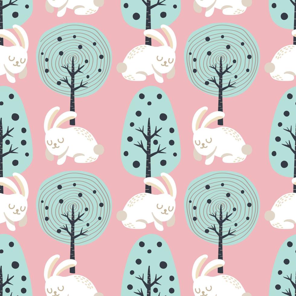 cute easter seamless bunny and big tree vector