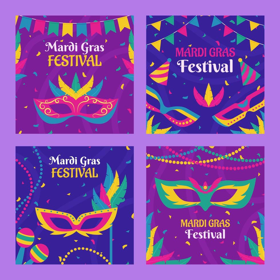 Mardi Gras Festival Social Media Post template vector