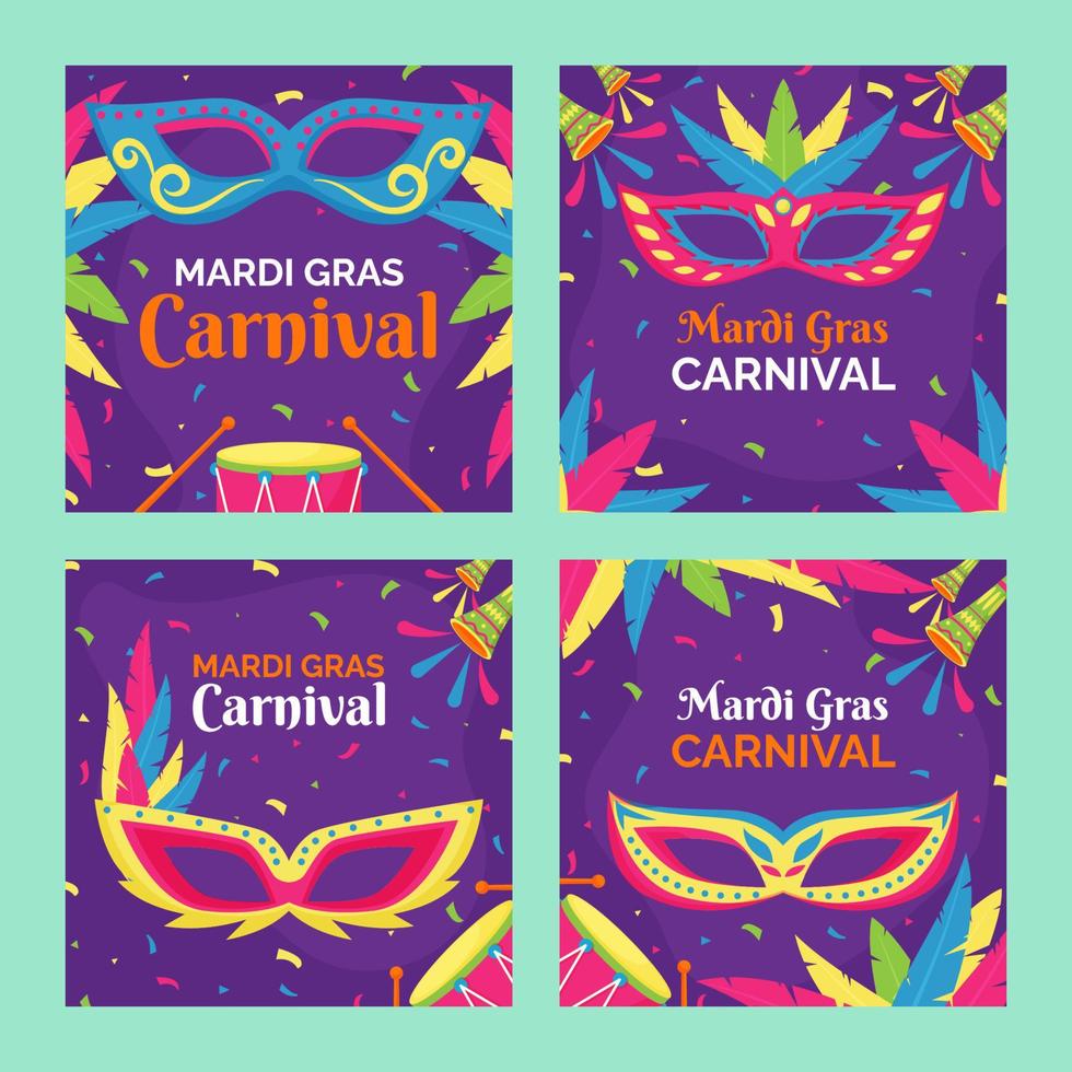 Mardi Gras Carnival Social Media Post template vector