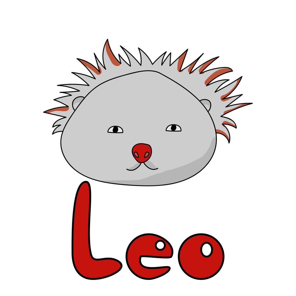 Cute round zodiac sign Leo, positive character with a mane and red nose and an inscription vector