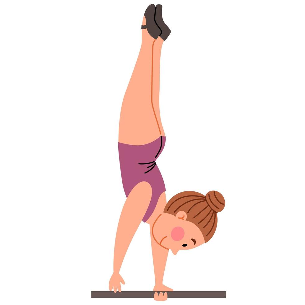 Childrenes sports gymnastics. Handstand on the crossbar. The girl is