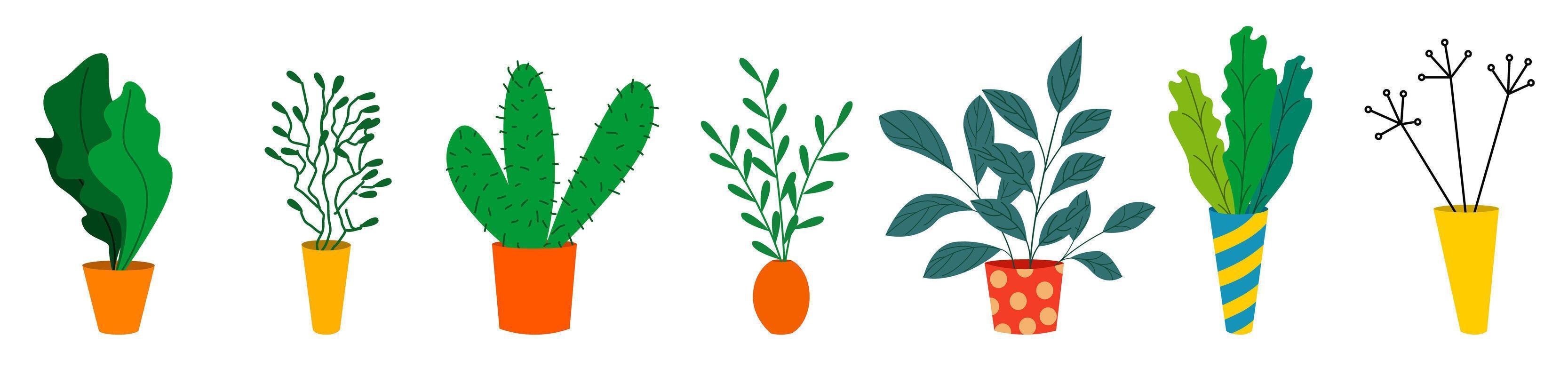 un conjunto de macetas de colores con flores. plantas de interior vector