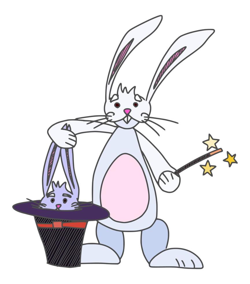 el conejo mago saca un animal de su sombrero vector