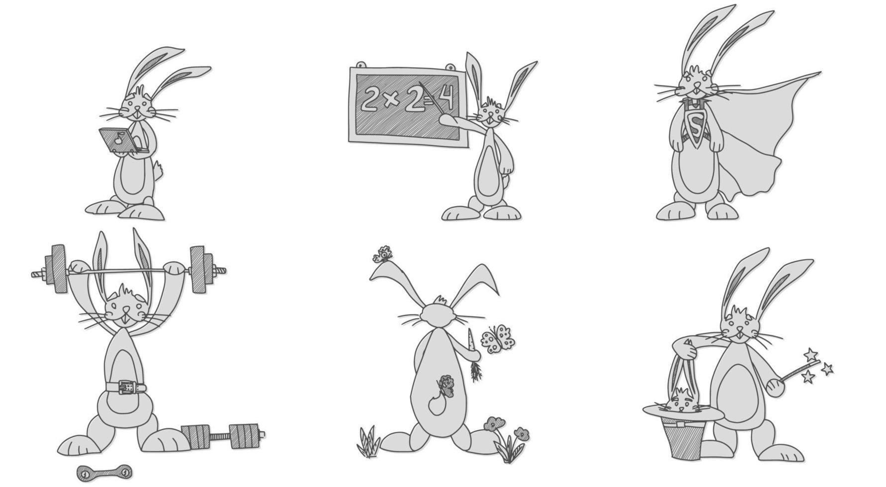 a selection of hare characters in different news vector