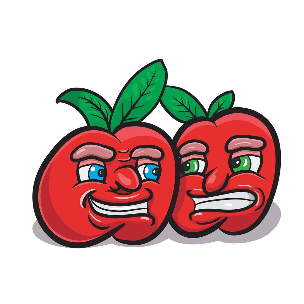Two Red Apple With Expression. Clip Art Vector. vector