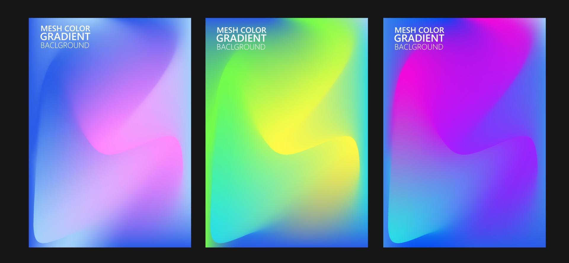 Abstract 3 fluid shapes mesh gradient colors backgrounds set. Modern vector template for brochure, flyer, cover, catalog. Colorful fluid graphic composition