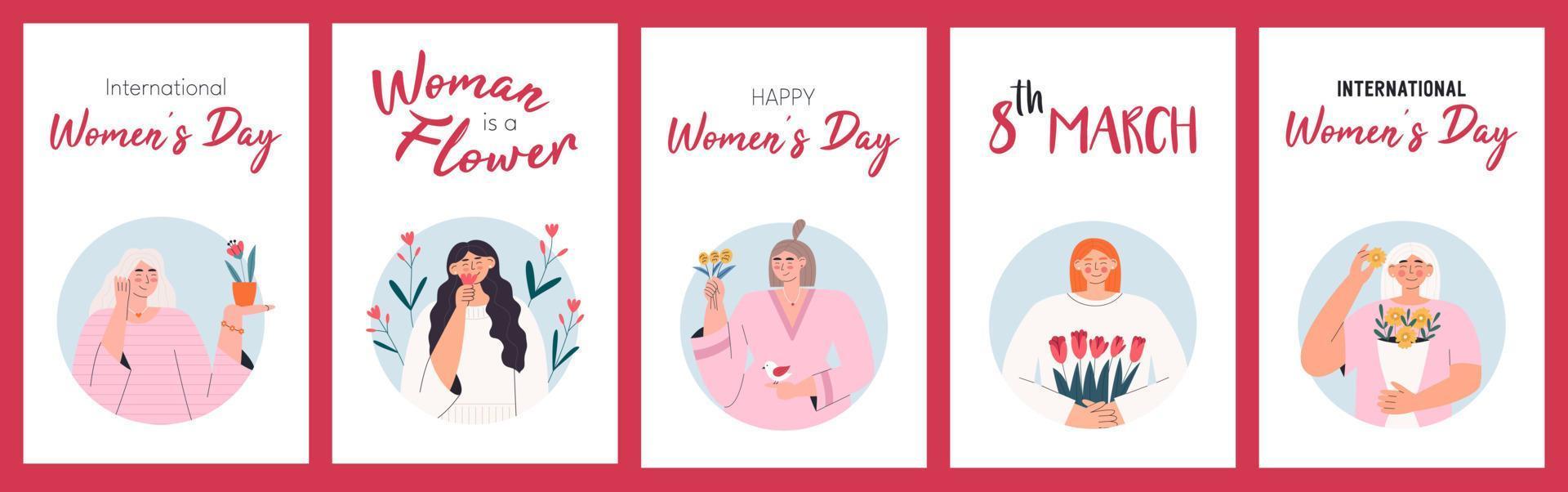 tarjetas de felicitaciones para el dia internacional de la mujer vector