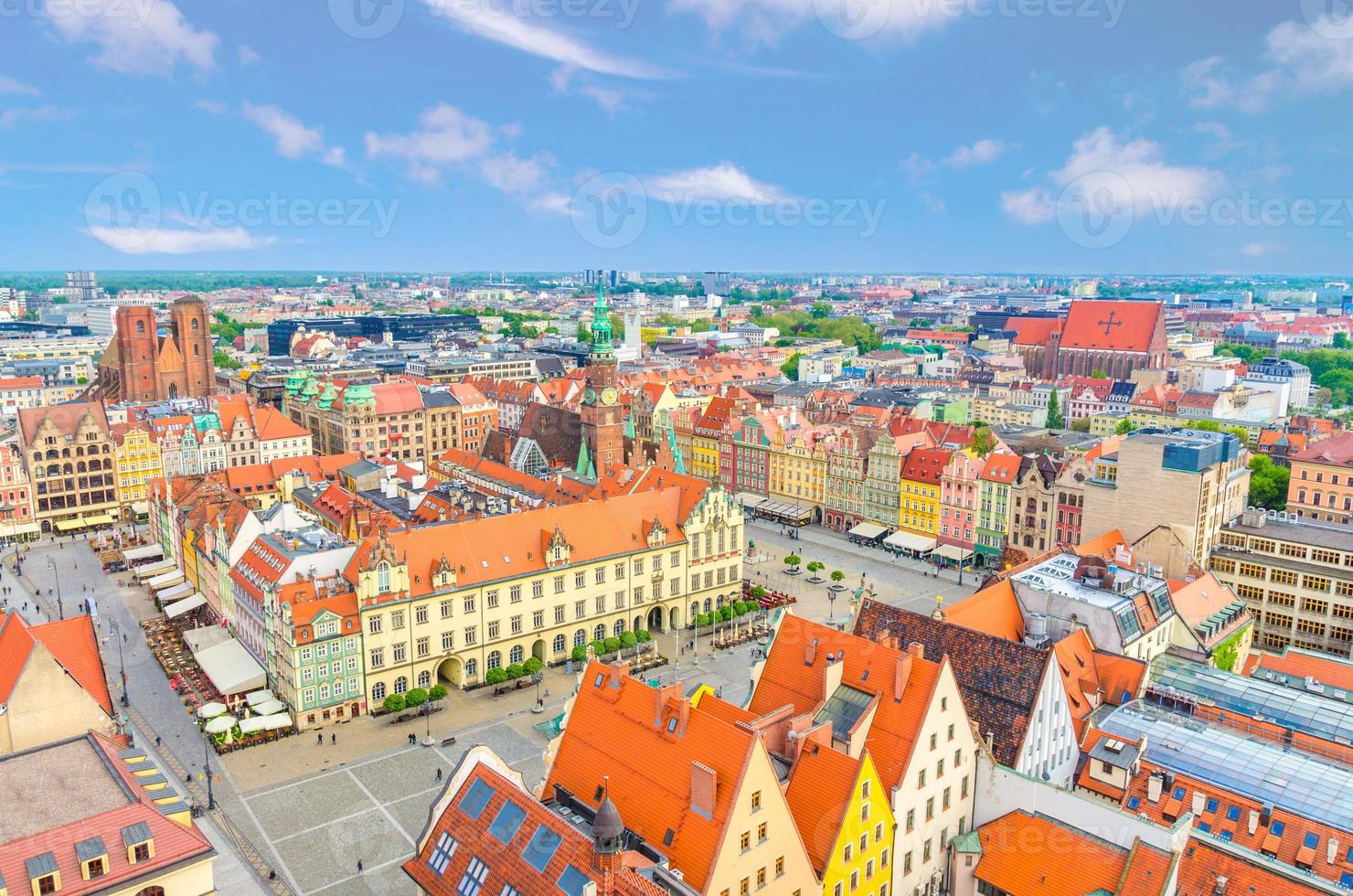 Top aerial panoramic view of Wroclaw old town historical city centre with Rynek Market Square photo