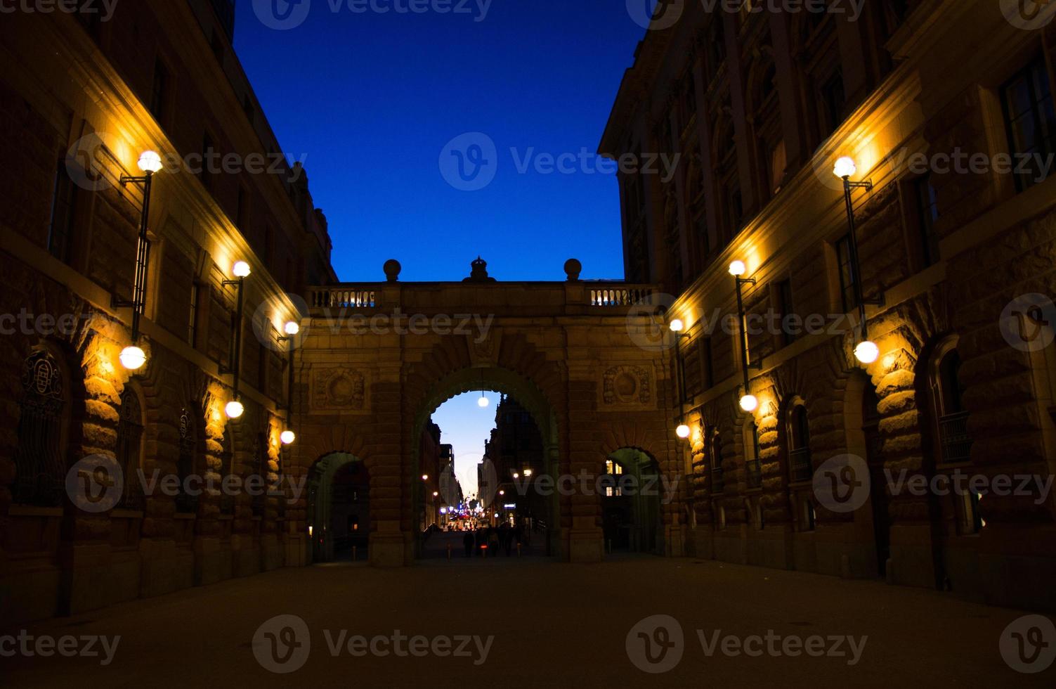 Courtyard between arche of Parliament House Riksdag, Stockholm, Sweden photo