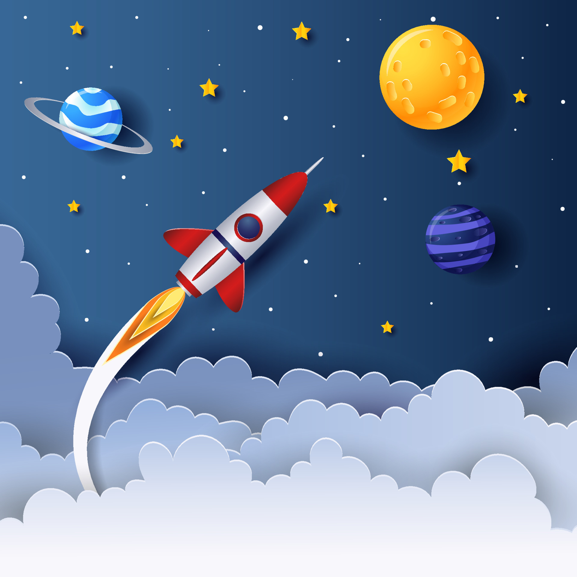 Paper Cut Rocket Background 6147237 Vector Art at Vecteezy