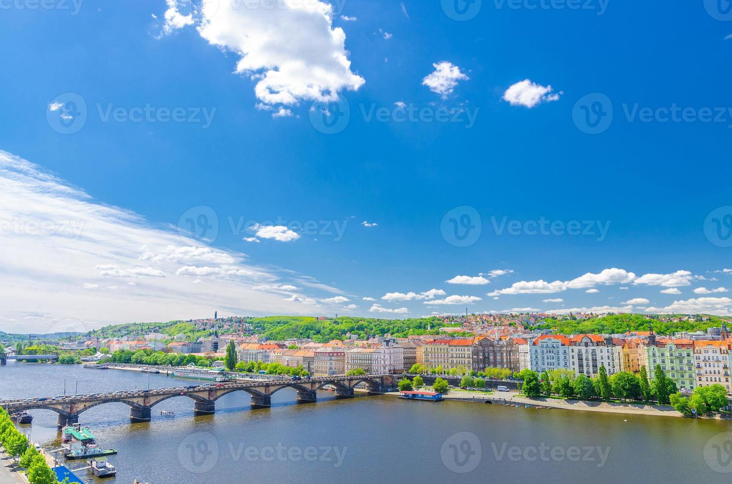 Aerial panoramic view of Prague city, historical center with Smichov district photo