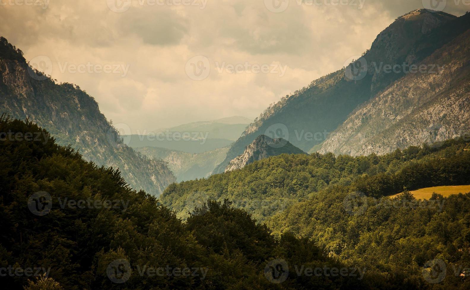 Mountain range and forests of Tara river gorge canyon, Montenegro photo