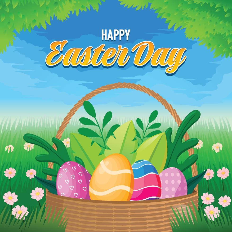 Easter Egg in a Basket Concept vector