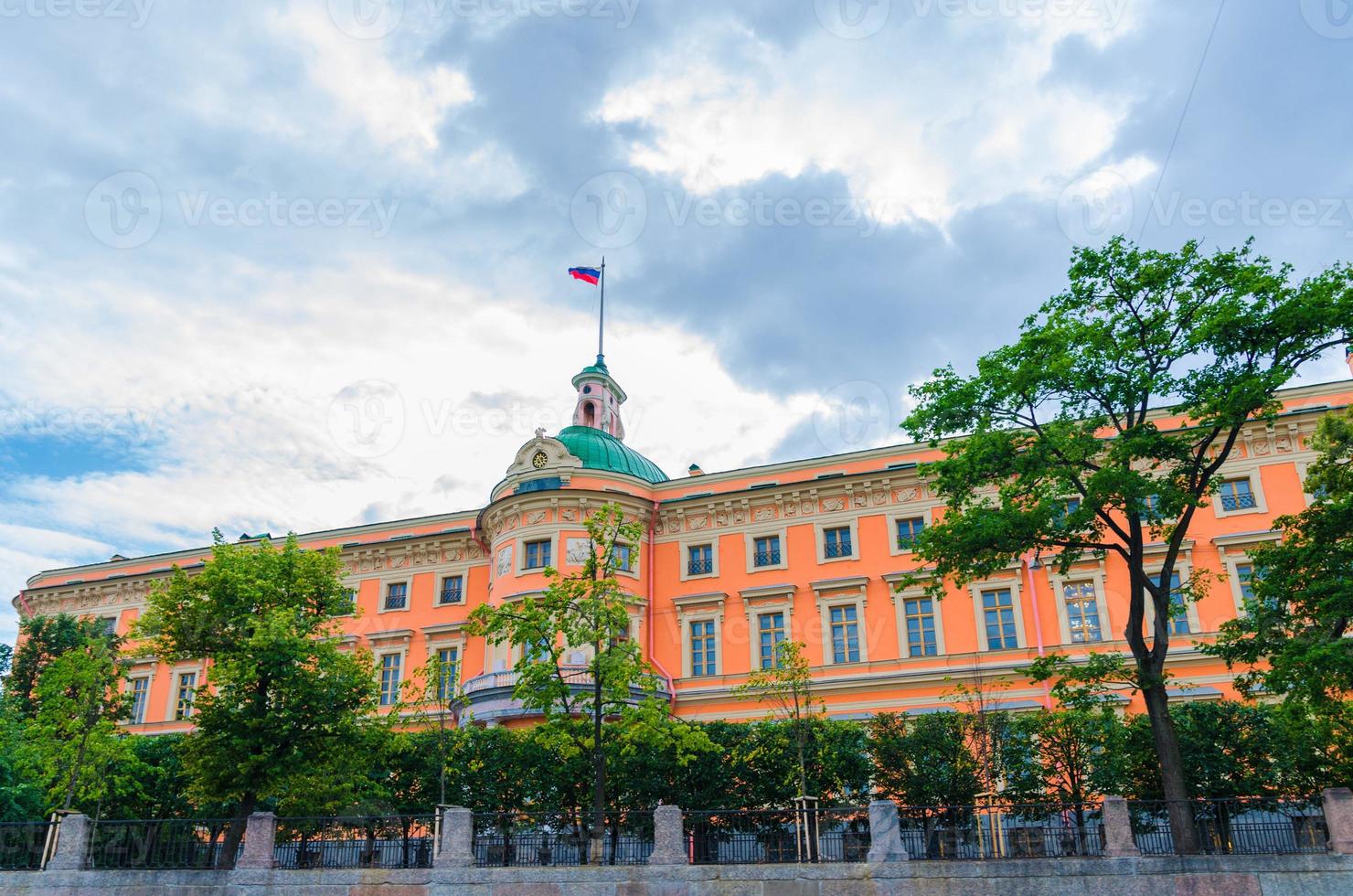 St. Michael's Castle or Mikhailovsky Castle or the Engineers' Castle with russian flag photo