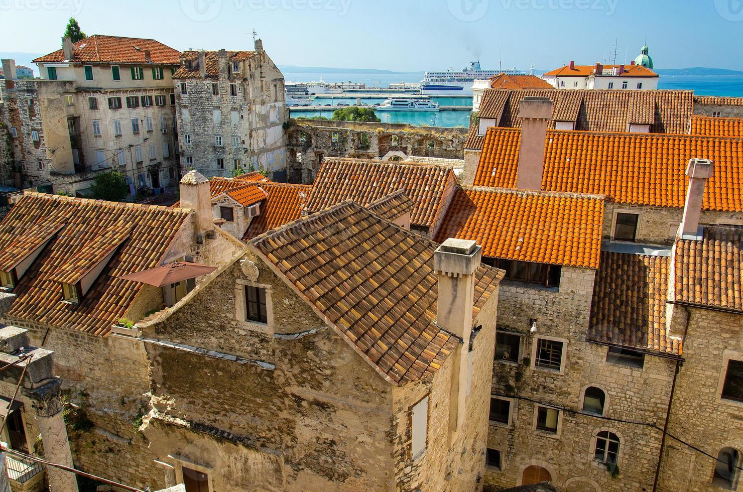 Marine waterfront and port aerial view, Split, Dalmatia, Croatia photo