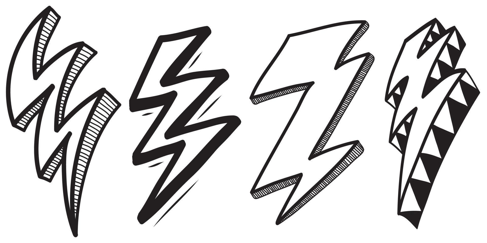 set of hand drawn vector doodle electric lightning bolt symbol sketch illustrations. thunder symbol doodle icon .