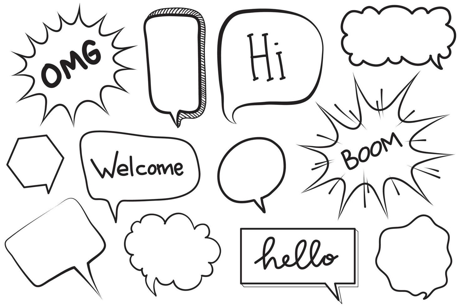 Hand drawn set of speech bubbles isolated . Doodle set element. Vector illustration.