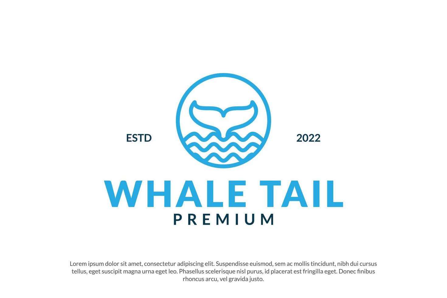 Whale tail line sea water logo design vector