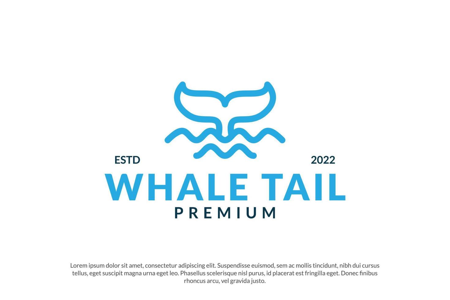 Whale tail line sea water logo design vector