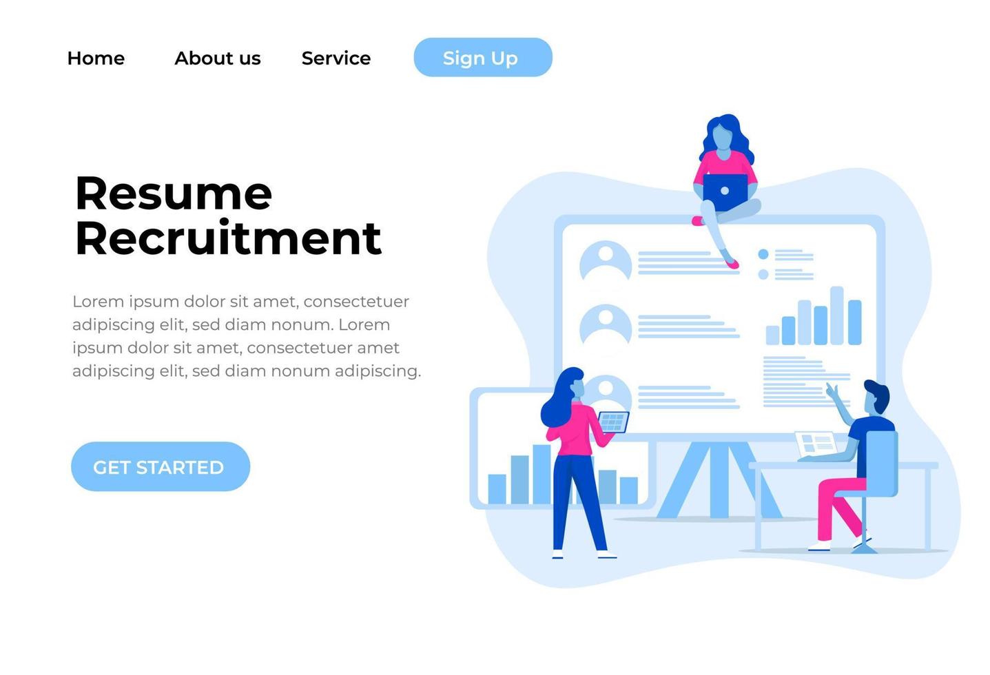 Unique Modern flat design concept of Resume Recruitment for website and mobile website. Landing page template. Easy to edit and customize. Vector illustration