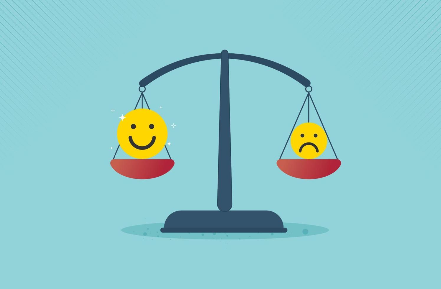 Emotional intelligence, balance emotion control feeling between work stressed or sadness and happy lifestyle concept. weight scale with emotional. vector design