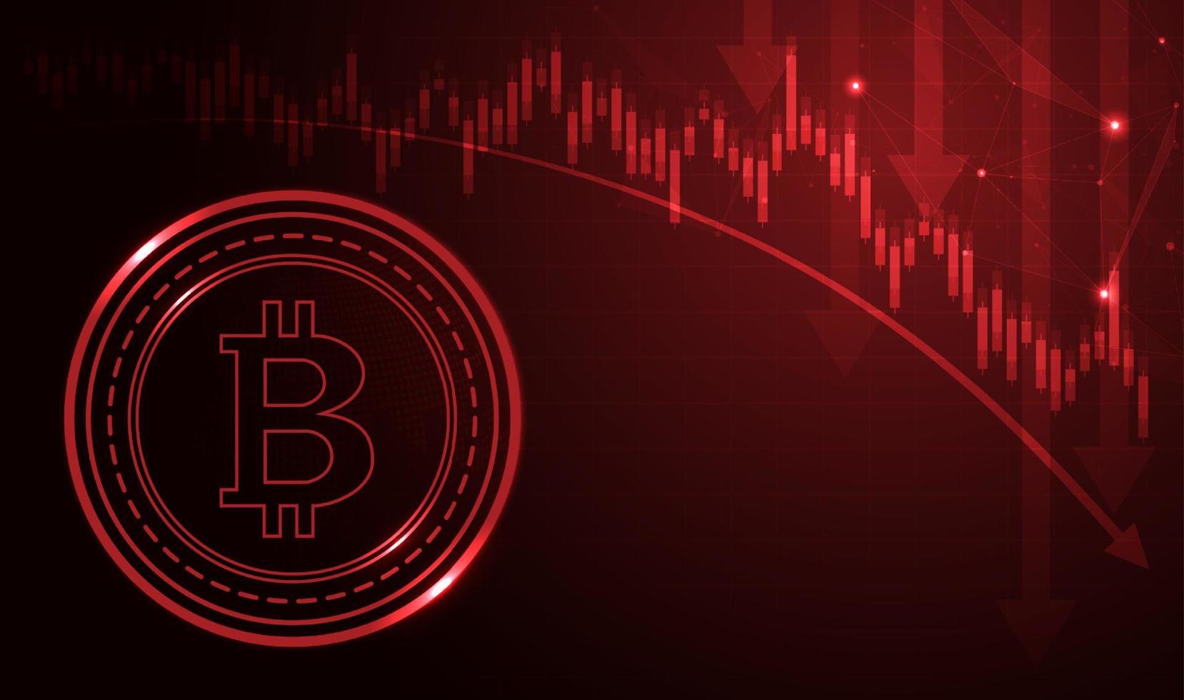 el negocio de bitcoin va a la baja. bitcoin en gráfico rojo. fondo de bloqueo de bitcoin con fondo rojo y gráficos decrecientes. diseño vectorial vector