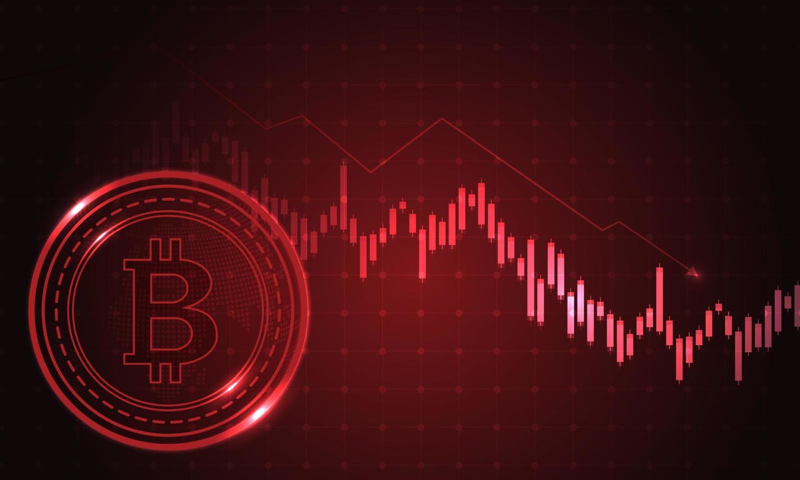 Bitcoin business going down. Bitcoin on red graph. Bitcoin crashing background with red backdrop and decreasing graphs. vector design