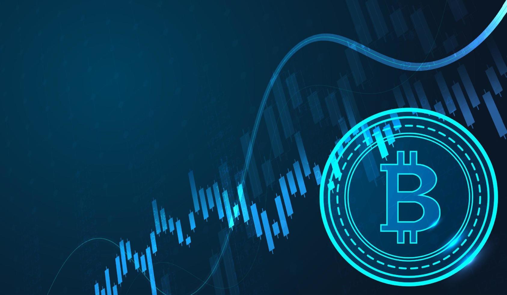 Bitcoin business stock growth. chart shows a strong increase in the price of bitcoin. Investing in virtual assets. Investment platform with charts and bitcoin coin. vector design