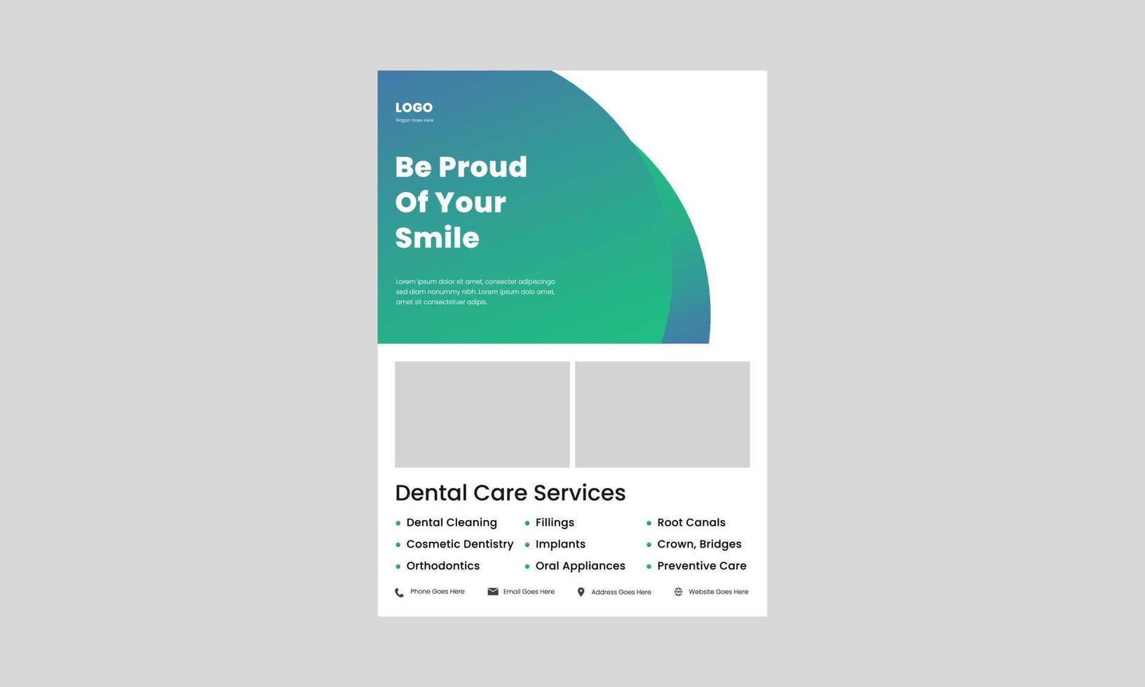 cuidado dental cuidar de sus dientes folleto de servicio de atención dental profesional, póster, portada, folleto, plantilla de diseño de folleto. vector