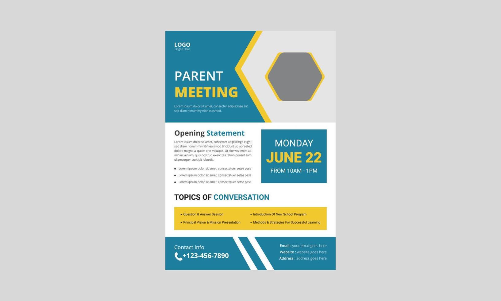 Parent meeting flyer template design. Parent support flyer poster leaflet design. a4 size, flyer, cover, poster, brochure, print-ready vector