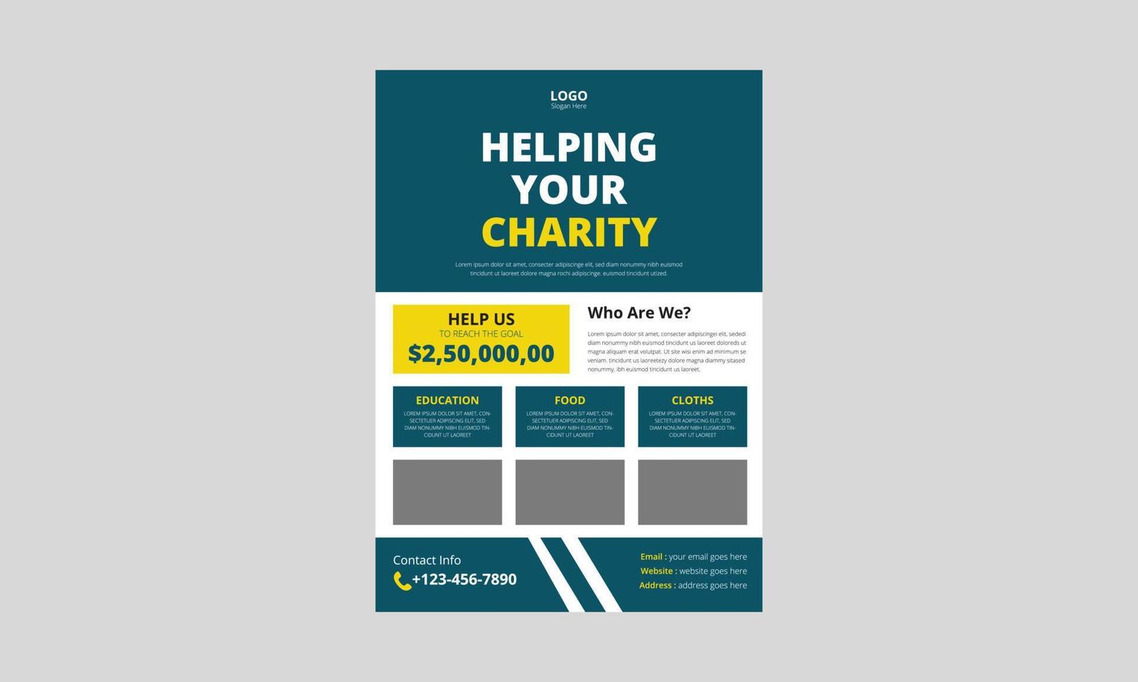 Charity flyer template. Charity flyer examples. Fundraising poster leaflet template. Helping charity poster design. cover, a4 size, flyer, print-ready vector