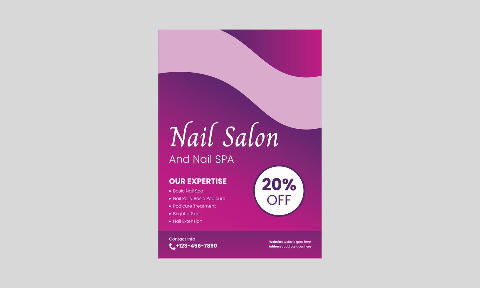 Nail Spa service flyer design template. Nail Salon service poster leaflet design. a4 template, brochure design, cover, flyer, poster, print-ready vector