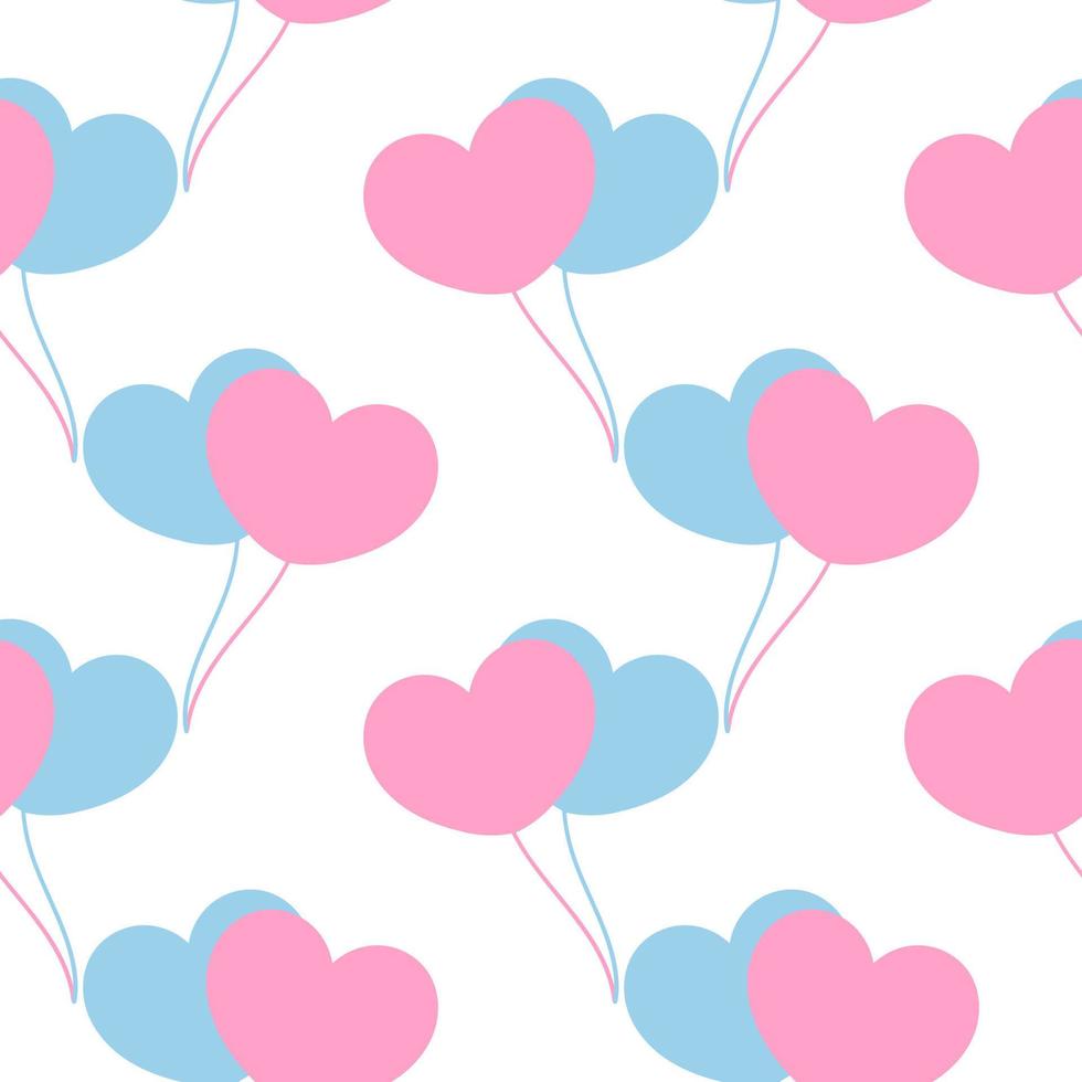 seamless pattern of light blue and pink heart shaped balloons vector