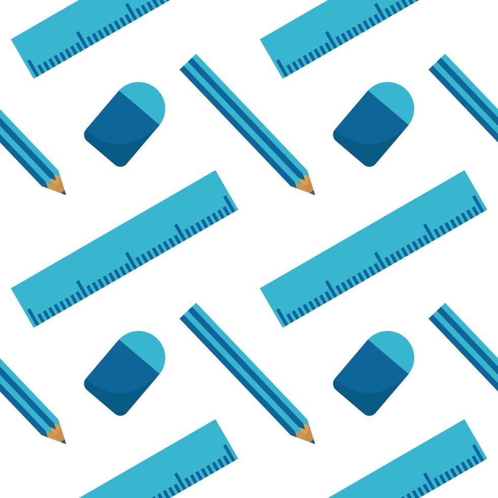 lápiz azul claro, borrador y regla de patrones sin fisuras vector