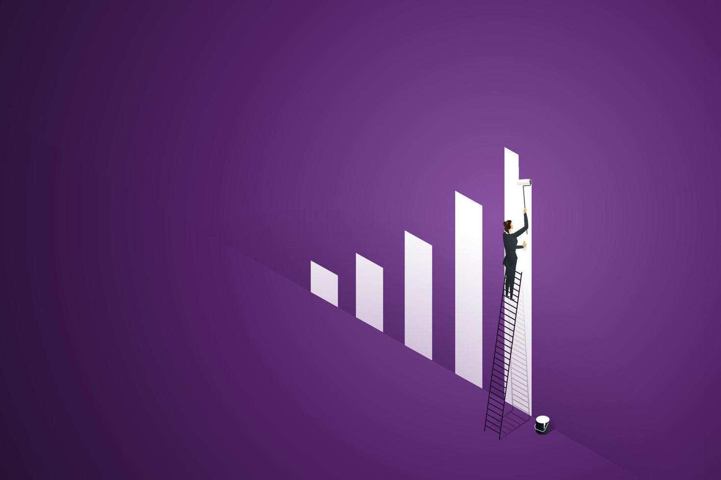 Businesswoman climbing stairs painted bar graph. vector