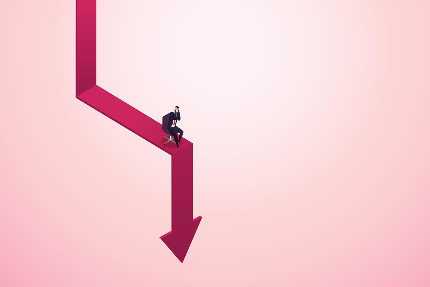 Businessman sit on a falling arrow chart. vector