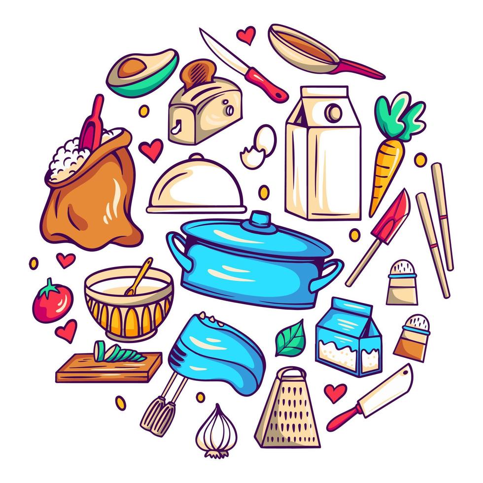 Kitchen Set Doodle Illustration vector