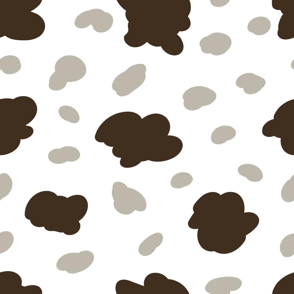 Simple abstract vector seamless pattern. Dark brown, gray spots, blots on a white background. For printing on fabric, textile products, packaging, paper.