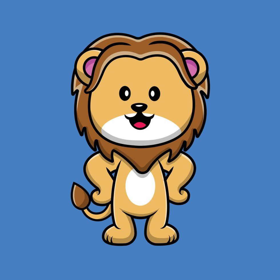 Cute Lion Standing Cartoon Vector Icon Illustration. Animal Icon Concept Isolated Premium Vector. Flat Cartoon Style
