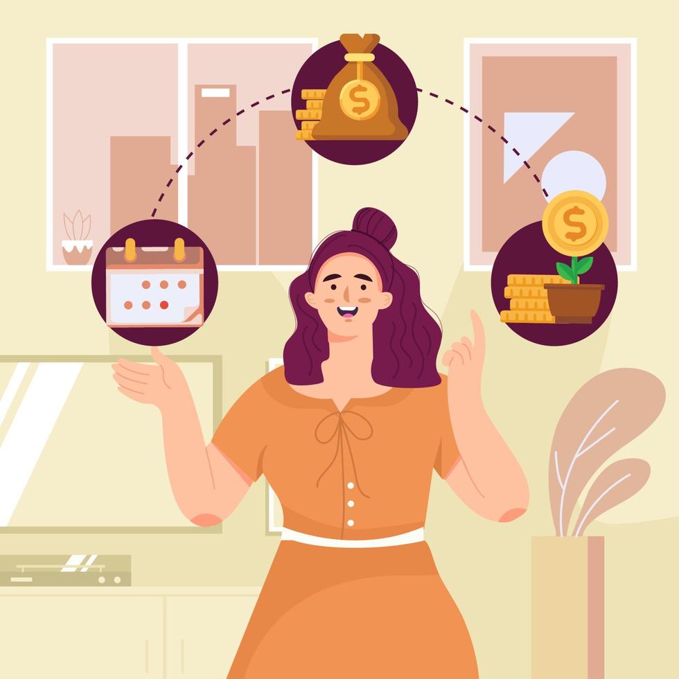 Woman Doing Money Management Concept vector