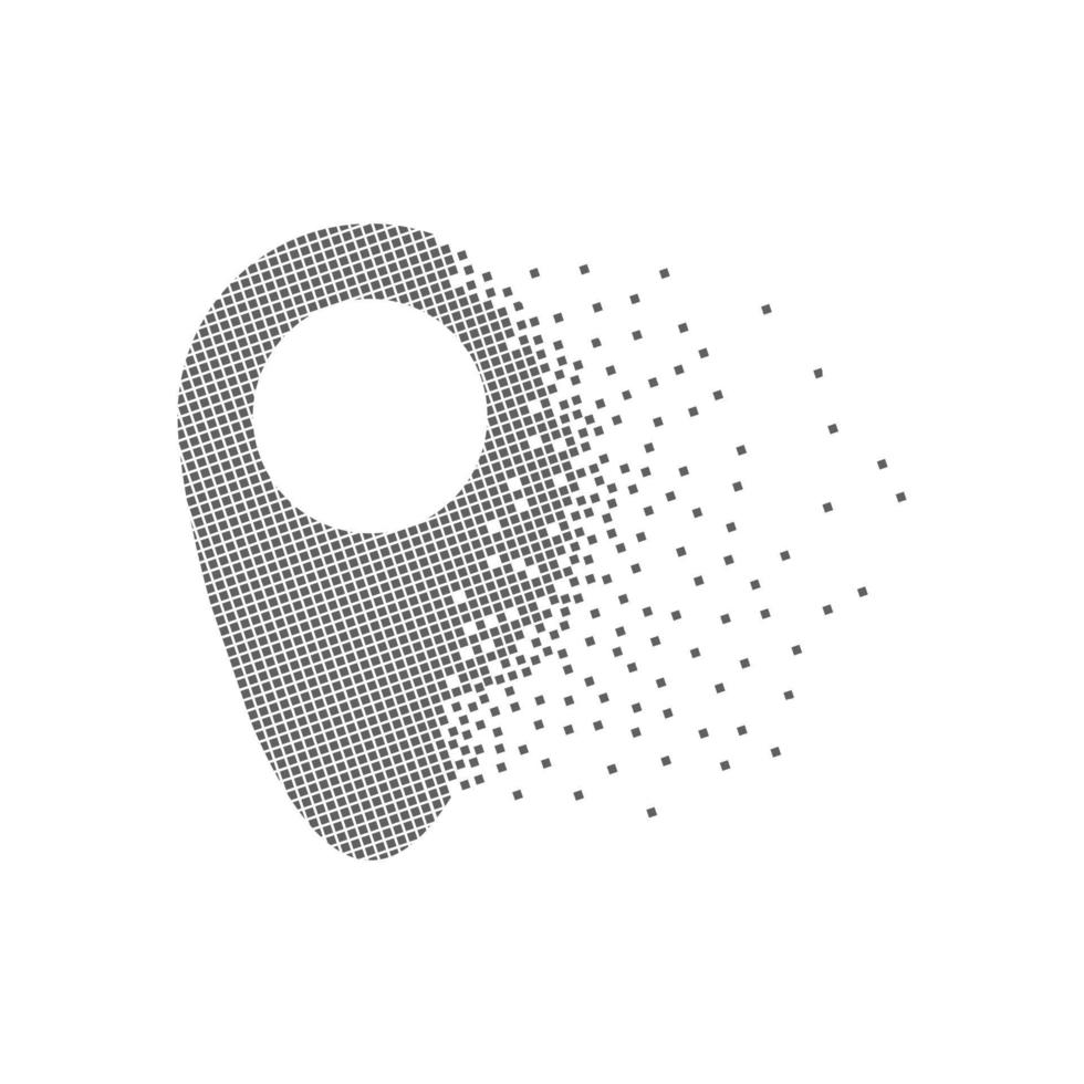 Location icon animated pixel dot art. Location pixel flat-solid. Dissolved and dispersed moving dot art. Unifying and integrative pixel motion. Modern icon connection points. vector