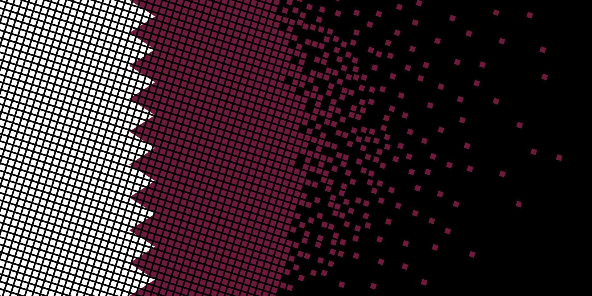Pixel art with Qatar flag. Pixel Dots grow by concentrating within the flag. The dots inside the Qatar flag are pixel art representing unity and independence. Flag on black background. vector